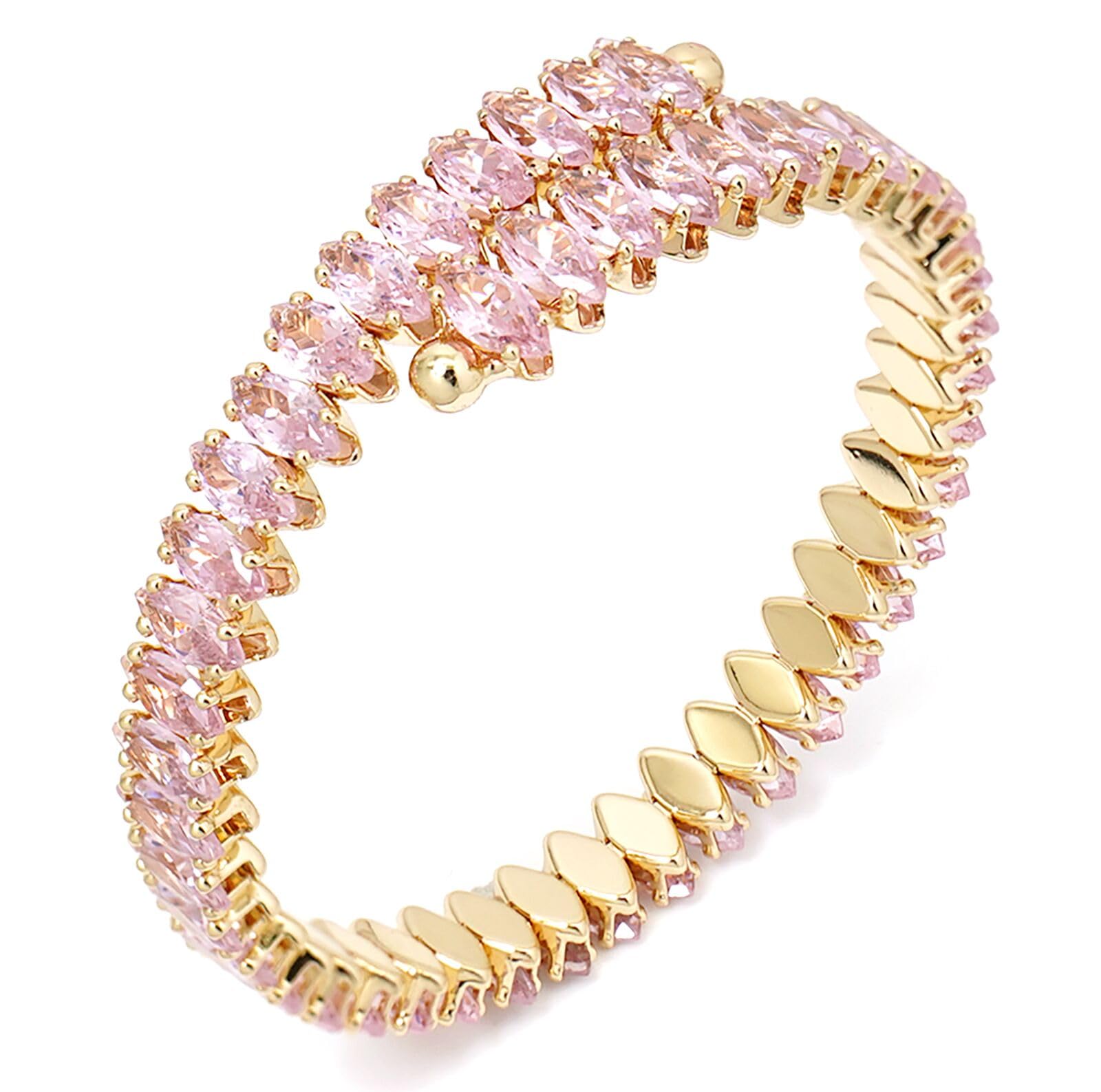 Rhinestone Cuff Bracelet Cubic Zirconia Tennis Bracelets Open Adjustable Elastic Bangle for Women